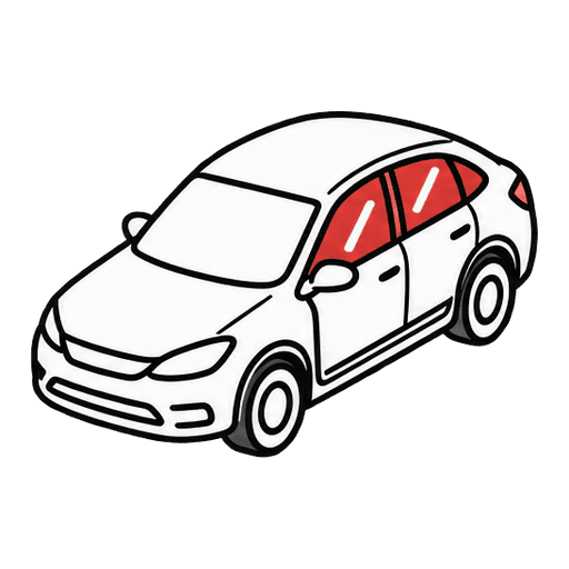 Voiture vue de profil, vitres latérales mises en évidence